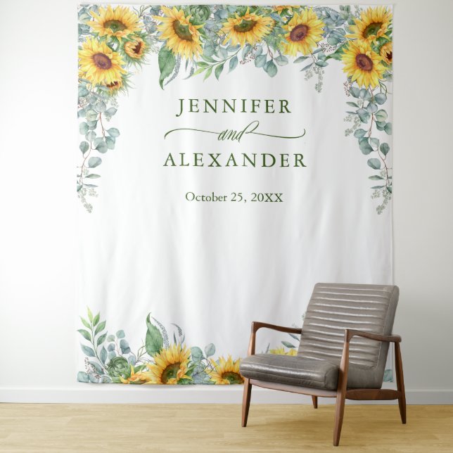 Sunflowers Eucalyptus Wedding Photo Booth Backdrop (In Situ)
