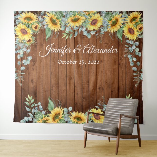 Sunflowers Eucalyptus Wedding Photo Booth Backdrop (In Situ (Horizontal))