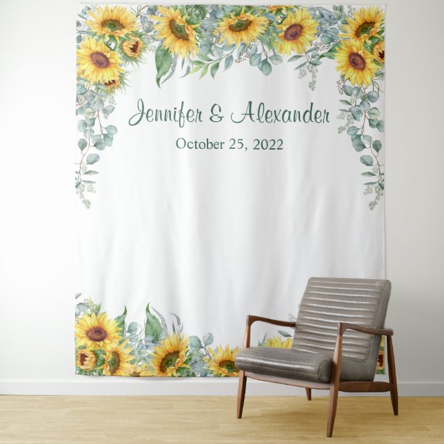 Sunflowers Eucalyptus Wedding Photo Booth Backdrop (In Situ)