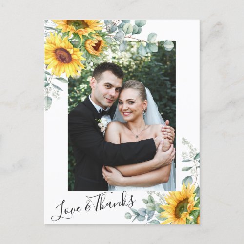 Sunflowers Eucalyptus  Wedding Photo Thank You Postcard