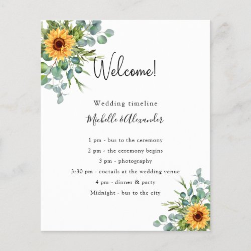 Sunflowers eucalyptus wedding program details