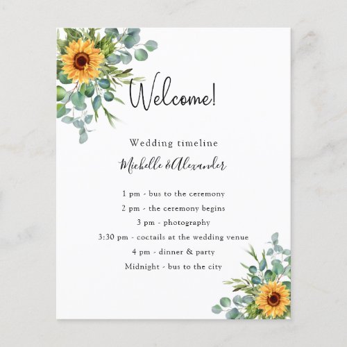 Sunflowers eucalyptus wedding program details