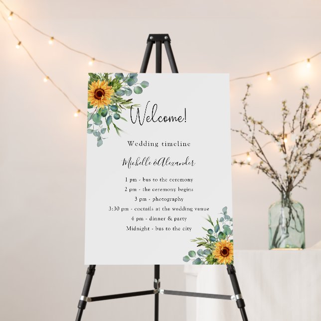 Sunflowers eucalyptus wedding program details foam board (In Situ (Stand))