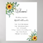 Sunflowers eucalyptus wedding program details poster<br><div class="desc">A modern,  elegant,  wedding program,  timeline.  A chic white background. Decorated with sunflowers,  green watercolored eucalyptus greenery.  Personalize and add your names and wedding details. Black colored letters.  If you have more text it's possible to reduce the line space.</div>