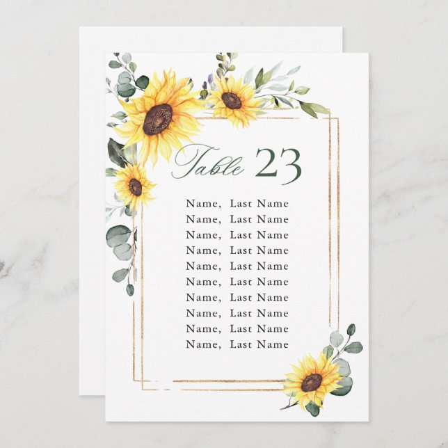 Sunflowers Eucalyptus Wedding Seating Chart Card (Front/Back)