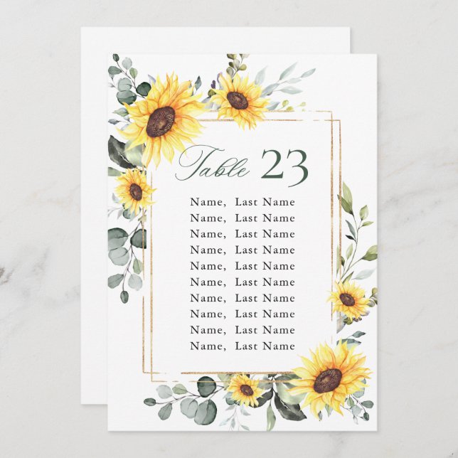 Sunflowers Eucalyptus Wedding Seating Chart Card (Front/Back)