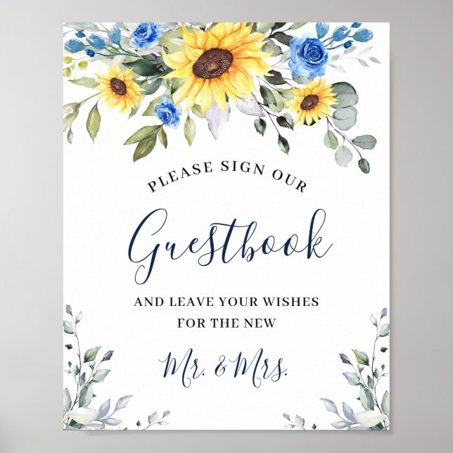 Sunflowers Eucalyptus Wedding Sign Our Guestbook (Front)