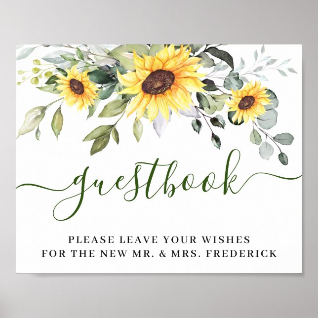 Sunflowers Eucalyptus Wedding Sign Our Guestbook (Front)