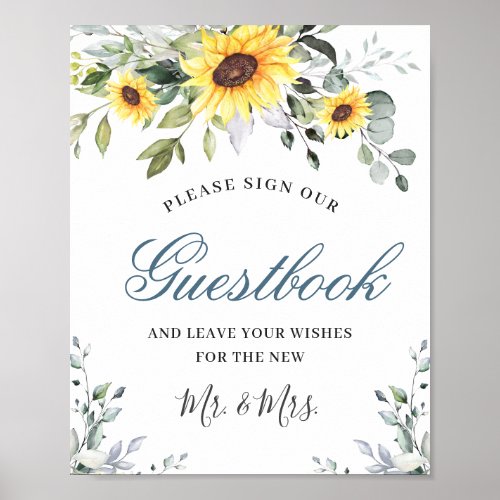 Sunflowers Eucalyptus Wedding Sign Our Guestbook