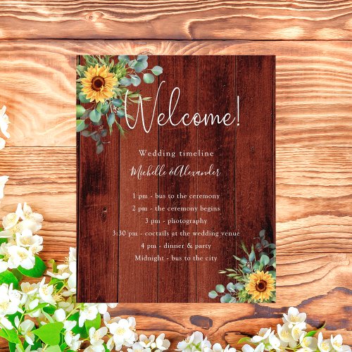 Sunflowers eucalyptus wedding wood program details flyer