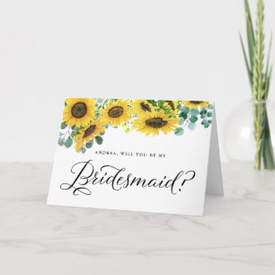 Sunflowers & Eucalyptus Will You Be My Bridesmaid Card