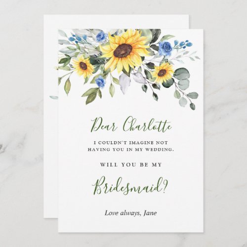 Sunflowers Eucalyptus Will You Be My Bridesmaid Invitation