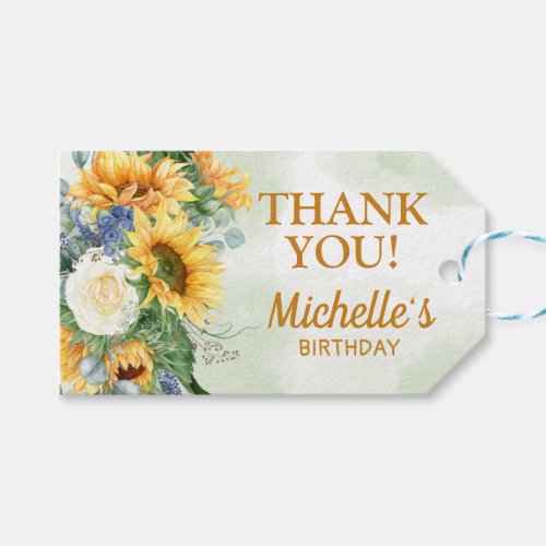 Sunflowers Eucalyptus Womens Birthday Party Gift Tags