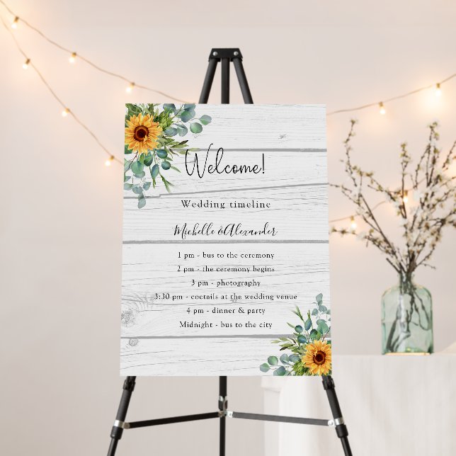 Sunflowers eucalyptus wood wedding program details foam board (In Situ (Stand))