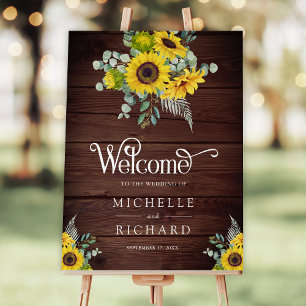 Sunflowers Eucalyptus Wood Wedding Welcome Sign