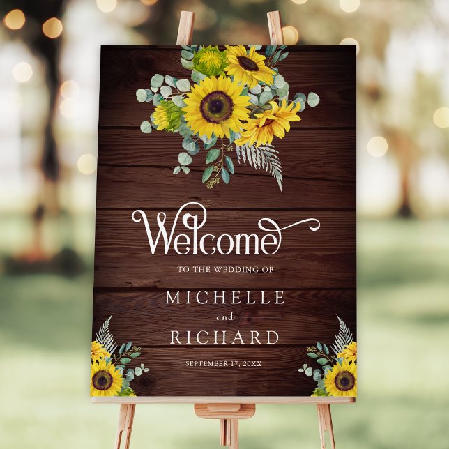 Sunflowers Eucalyptus Wood Wedding Welcome Sign (Creator Uploaded)