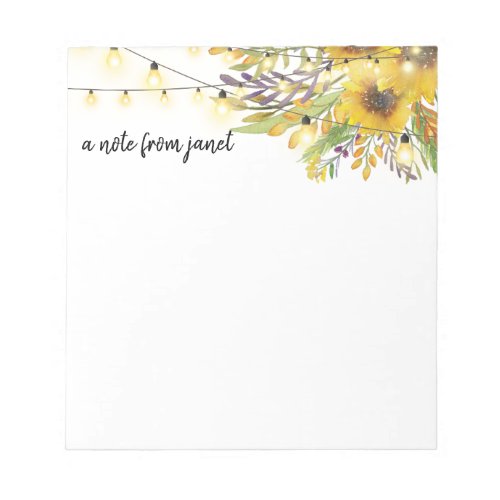 Sunflowers  Fairy Lights Personalized Notepad