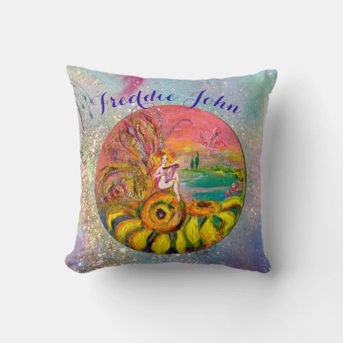 SUNFLOWERS FAIRY PINK BLUE FLORAL Boy Baby Status Throw Pillow