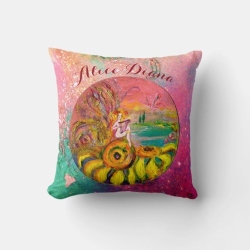 SUNFLOWERS FAIRY PINK FLORAL Girl Baby Status Throw Pillow