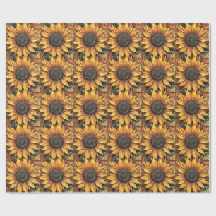 Sunflowers Fall Autumn Leaves Mixed Media Wrapping Paper