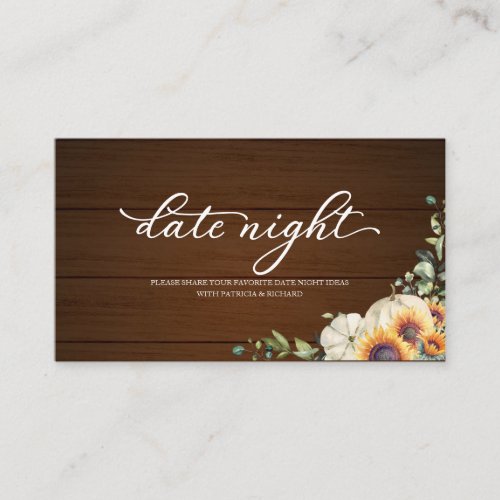 Sunflowers Fall Bridal Shower Date Night Cards