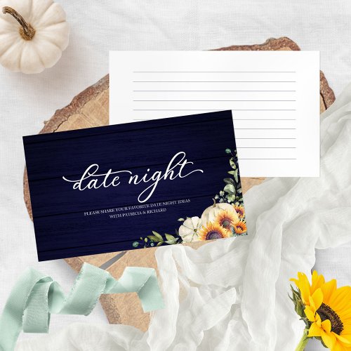 Sunflowers Fall Bridal Shower Date Night Cards