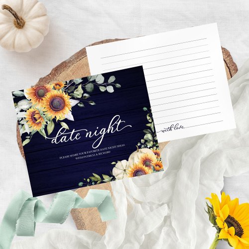 Sunflowers Fall Bridal Shower Date Night Cards