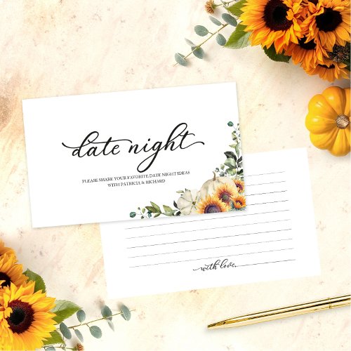 Sunflowers Fall Bridal Shower Date Night Cards