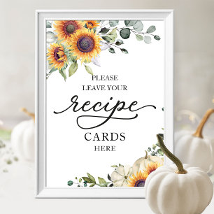 Sunflowers Fall Bridal Shower Recipe Card Sign
