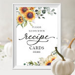 Sunflowers Fall Bridal Shower Recipe Cards Sign<br><div class="desc">Lovely greenery sunflowers watercolor, pumpkin fall bridal shower recipe cards sign. Easy to personalize with your details. Please get in touch with me via chat if you have questions about the artwork or need customization. PLEASE NOTE: For assistance on orders, shipping, product information, etc., contact Zazzle Customer Care directly https://help.zazzle.com/hc/en-us/articles/221463567-How-Do-I-Contact-Zazzle-Customer-Support-....</div>