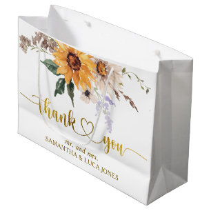 Sunflowers Fall in Love Gold Foil Wedding Favor Large Gift Bag