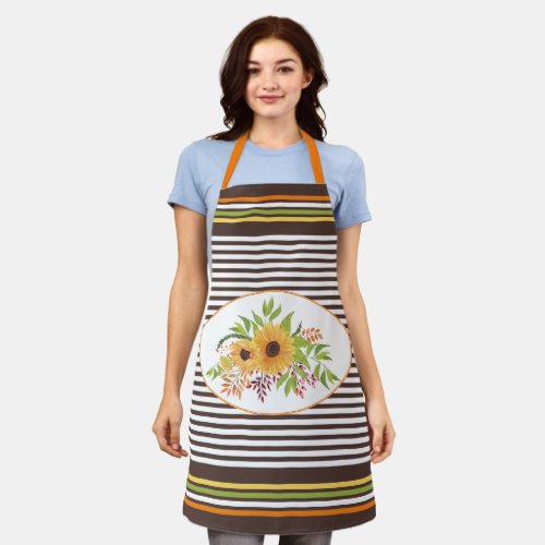 Sunflowers fall leaves berries and stripes apron