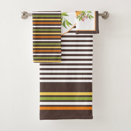 Sunflowers fall leaves berries and stripes bath towel set