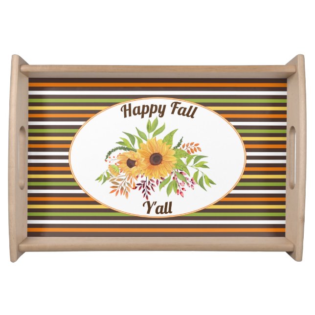 Sunflowers, fall leaves Happy Fall Y'all Serving Tray (Front)