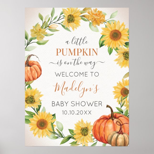 Sunflowers Fall Pumpkin Autumn Welcome sign (Front)