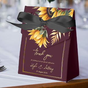 Sunflowers fall summer wedding burgundy favor boxes