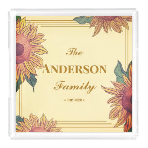Sunflowers Family Name Acrylic Tray