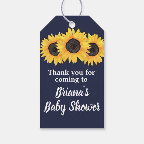 Sunflowers Favors Gift Tags Navy Blue