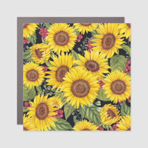 Sunflowers field: watercolor black background car magnet