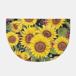 Sunflowers field: watercolor black background doormat