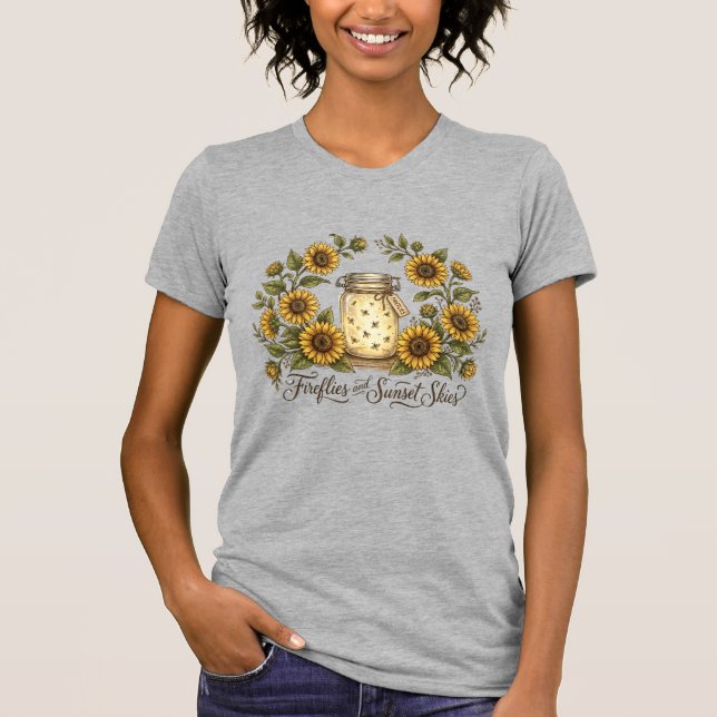 Sunflowers Fireflies Sunset Skies Spring Summer  T-Shirt (Front)