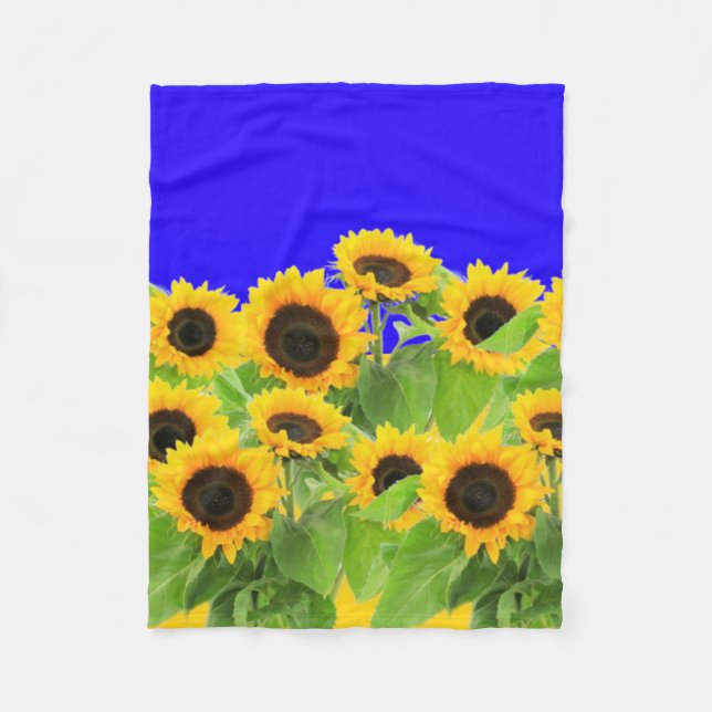 Sunflowers Fleece Blanket Ukrainian Flag Colors (Front)