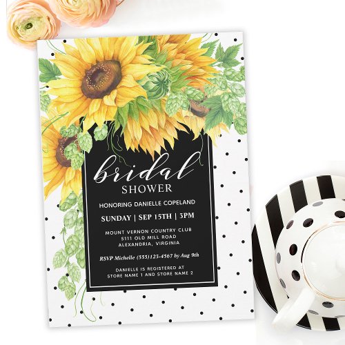 Sunflowers Floral and Polka Dots Bridal Shower Invitation