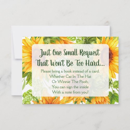 Sunflowers Floral Baby Shower Bring A Book Card