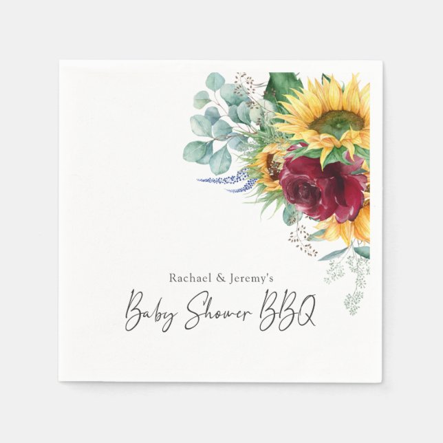  Sunflowers Floral Backyard BBQ Baby Shower Napkins (Front)