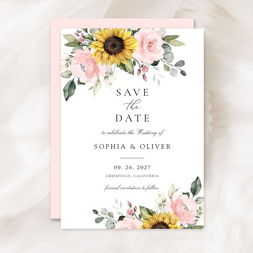 Sunflowers Floral Blush Greenery Save the Date Invitation