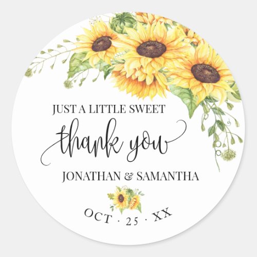 Sunflowers floral boho chic wedding thank you classic round sticker
