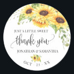 Sunflowers floral boho chic wedding thank you classic round sticker<br><div class="desc">Add names, and date into the template. To more customization (font color, font style, remove or move elements, change other wording *Thank you is not editable but color can be changed ), click on personalize, scroll down and click on link "click to customize further". ** Please see the full collection...</div>