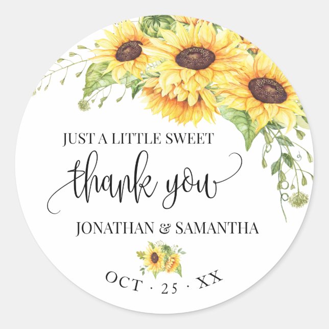 Sunflowers floral boho chic wedding thank you classic round sticker (Front)