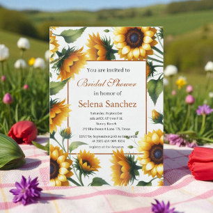 Sunflowers Floral Bride Rustic Boho Bridal Shower Invitation